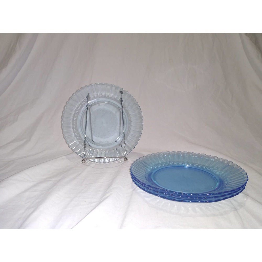 Set of 4 Ice blue forte crisa ribbed bread and butter plates (7" diameter)